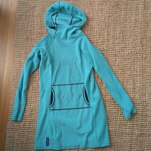 Women's Melanzana Grid Fleece Hoodie Dress Size M Lagoon